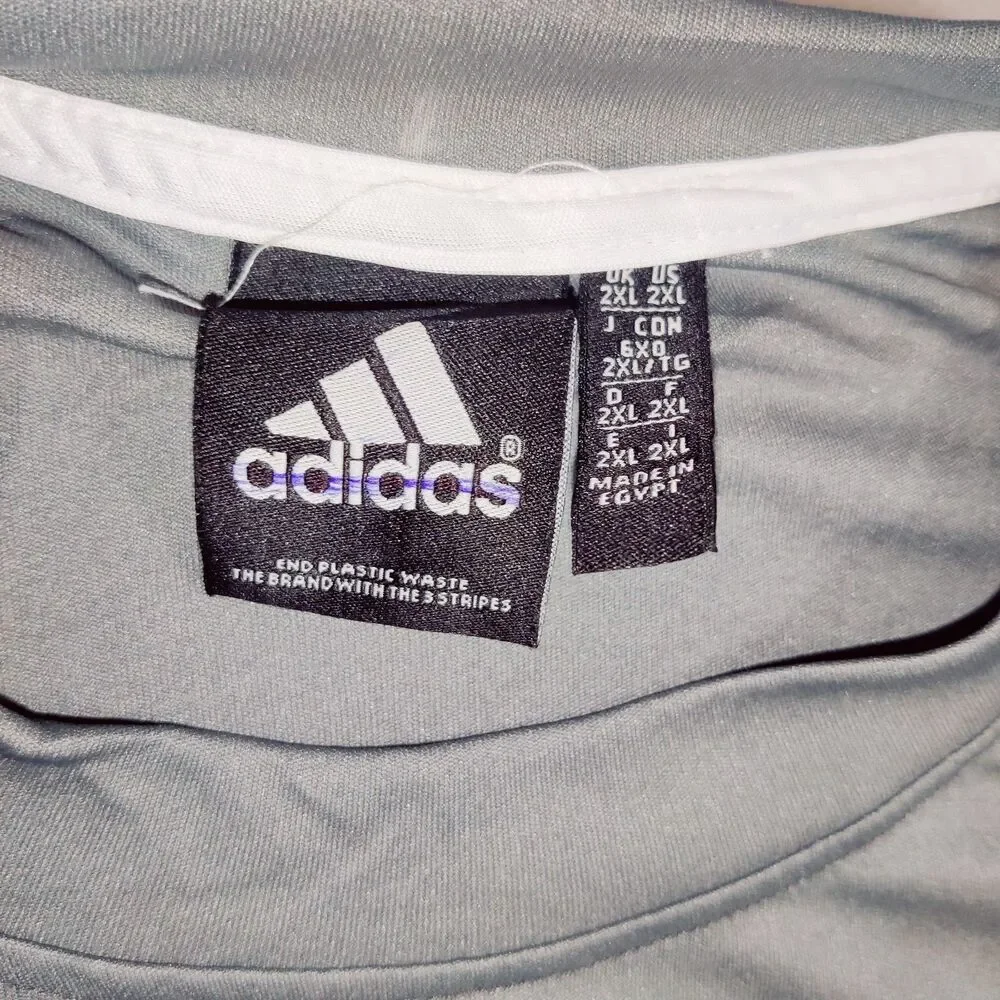Adidas Soccer Men's  2XL, T-Shirt Trefoil Logo Grey, Blue LOGO NEW